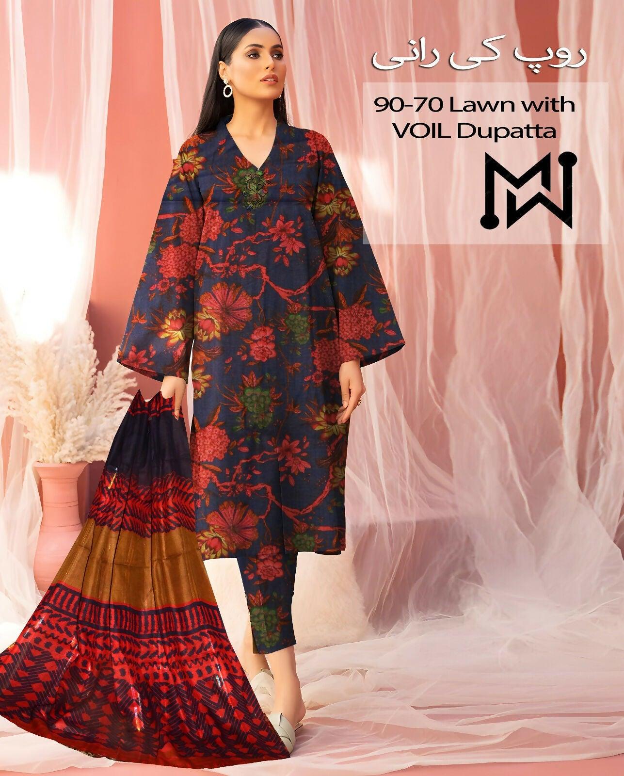 Fabrics Lawn Printed 3pc Suit Summer Collection 2024 Lawn With Lawn Dupatta For Women New Collection - ValueBox