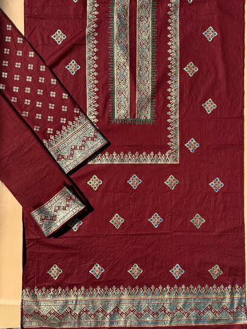 Maroon – Cotton Lawn Block Print Unstitched 2 Pc Set