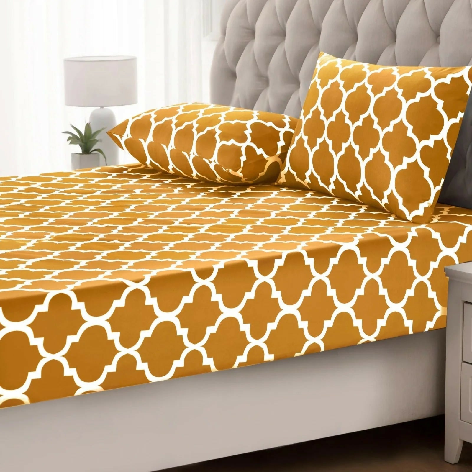 Fitted-Bed-Sheet-Mustard-Geometric-Apricot-5744