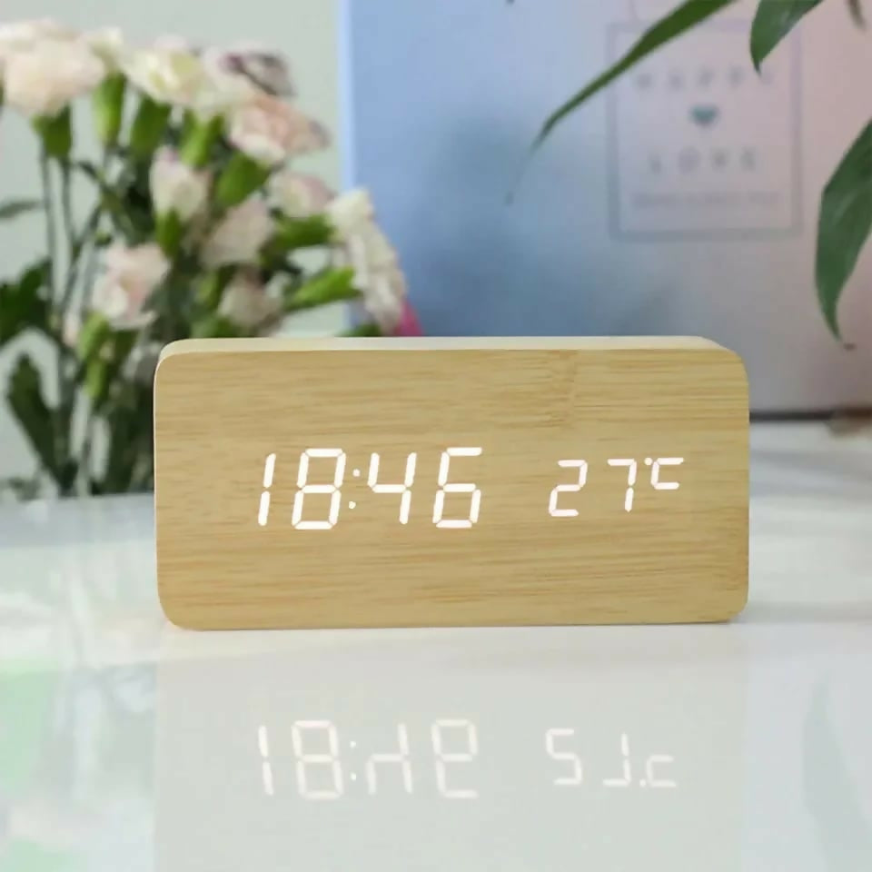 Wood-Style-Digital-Clock-SA2405-228-Beige-White-LED-Apricot-6151