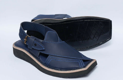 Kaptaan Chappal Charsadda Navy leather Peshawari