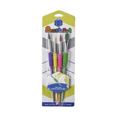 Set of 4 - Kids Soft Grip Paint Brush, Cute Plastic Pole Nylon Hair Brushes - ValueBox