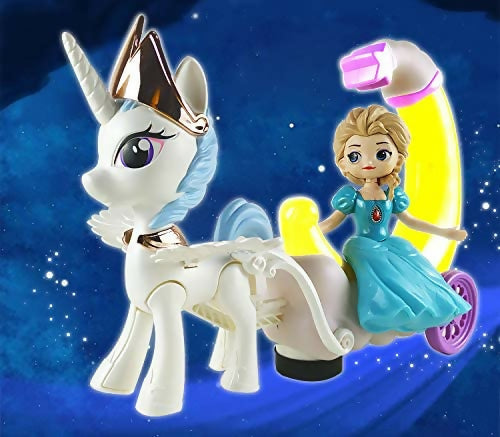 360 degree Self Turn Unicorn Royal Moon Carriage with Elsa