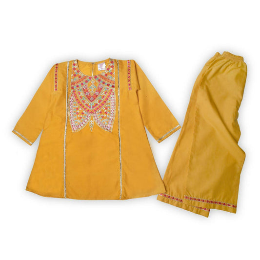 2Pc Yellow Embroidered Girl'S Suit - ValueBox