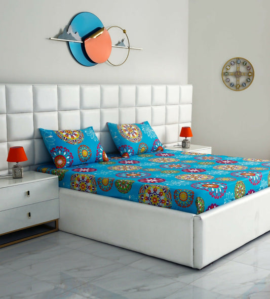 Fitted-Bed-Sheet-Turquoise-Flower-Apricot-4369