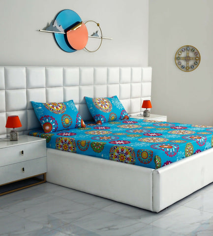 Fitted-Bed-Sheet-Turquoise-Flower-Apricot-4369