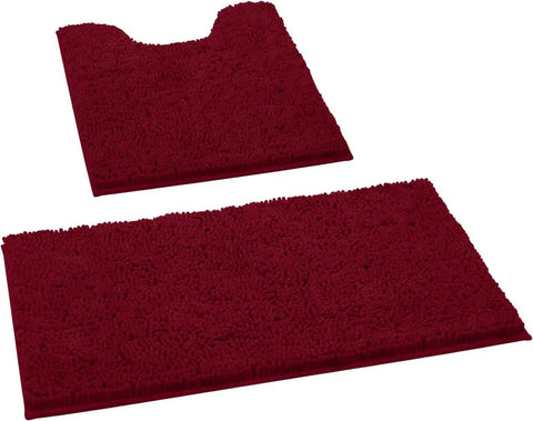 2-PCs-Microfiber-Anti-Slip-Commode-Mat-Set-Burgundy-Apricot-7514