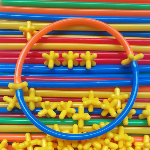 Rainbow Straw Constructor Stem Building Toys 110 pcs Interlocking Plastic Educational Toys Engineering Building Blocks -Construction Blocks- Colorful Motor Skills Interlocking Plastic Engineering Toys Best Educational Toys Gift for Boys & Girls