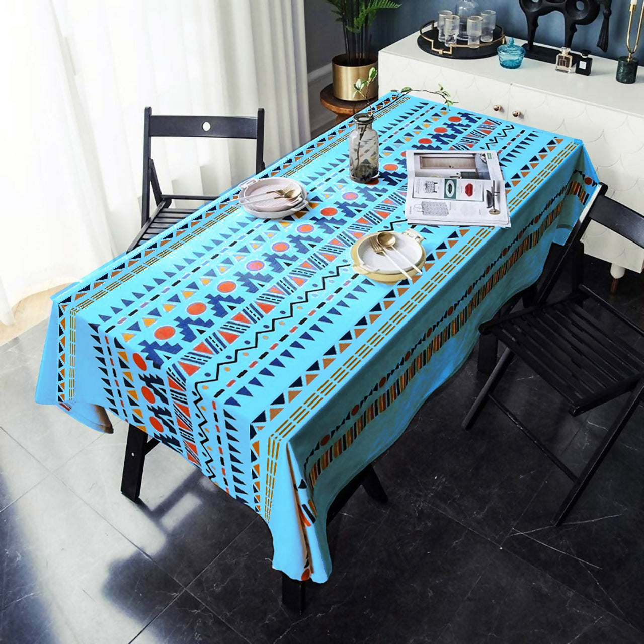 6-8-Seater-Digital-Printed-Table-Cover-Blue-Geometric-Apricot-6038