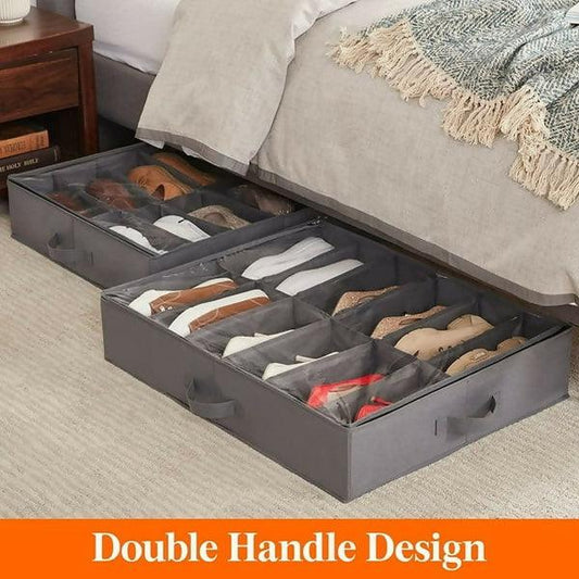 12 Pockets Dustproof Non Woven Foldable Underbed Shoe Organizer - ValueBox