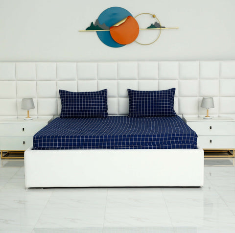 Fitted-Bed-Sheet-Blue-Check-Apricot-6291