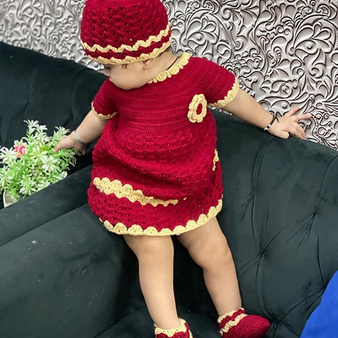 Code:05 Handmade Baby Dress Mehroon (4 Piece Set)