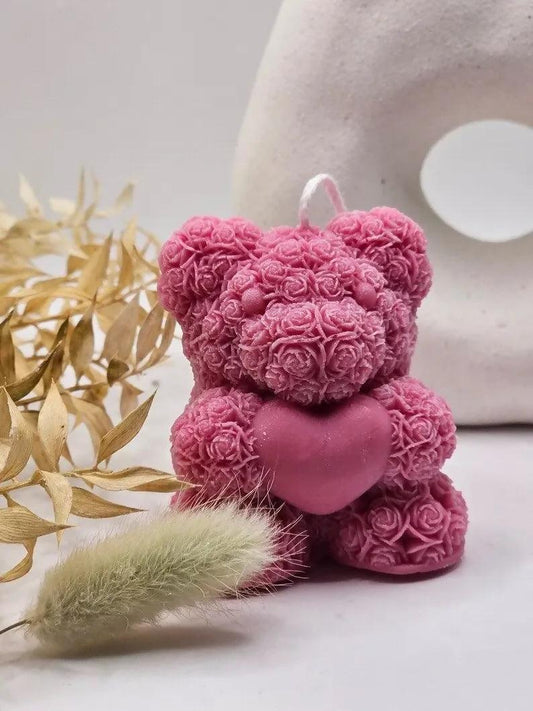 3D Bear Hug Love Candle Cute Bear Pet Candle Handmade for Home Decor Gift | Flower Teddy Bear with heart candle | Flower teddy bear candle | Candle
