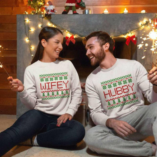 KHANANIS Hubby Wifey Christmas gifts Sweatshirts for winters-pack of 2 - ValueBox