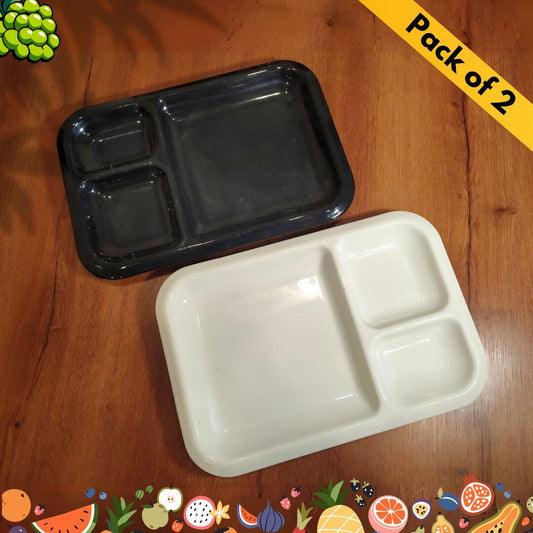 Pack of 2 Multiple Three Panel tray Set Fruit Platter Side Dish Dried Vegetable Snack Storage Box