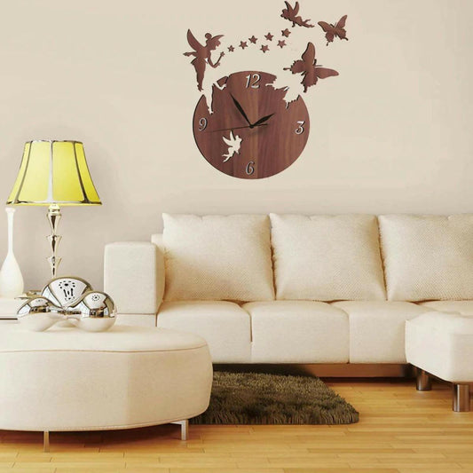 AKW Wall Clock Design 3D Wall Clock Fairy Wooden Wall Hanging Stylish Clock - ValueBox