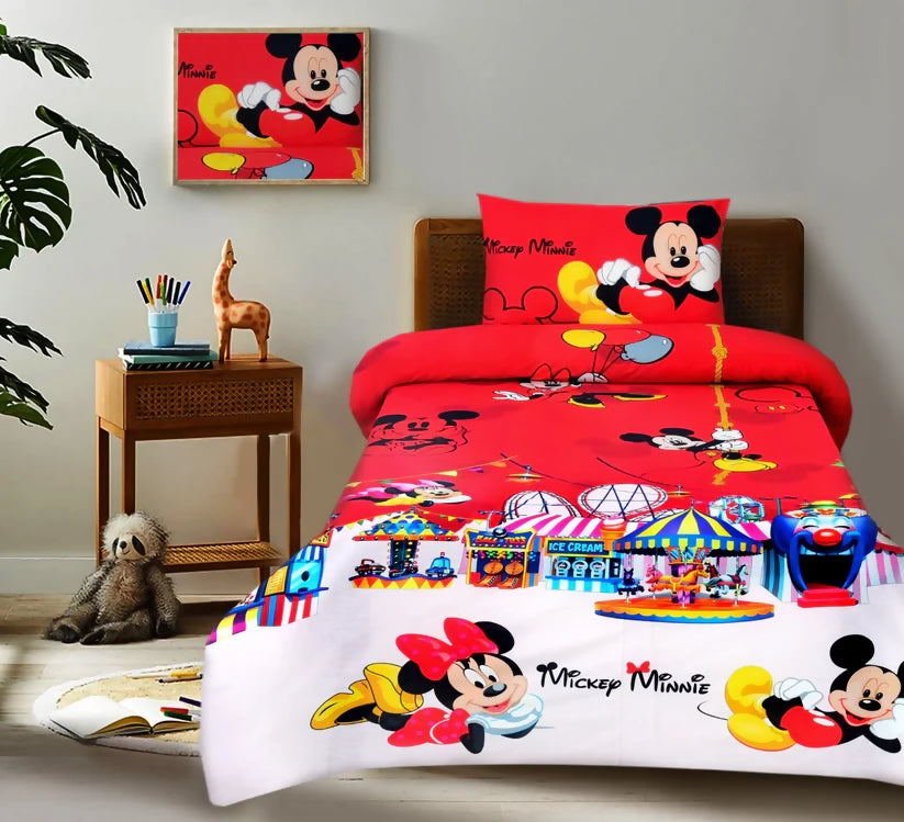 Digital-Printed-Junior-Single-Bed-Sheet-Mickey-Minnie-Apricot-3126