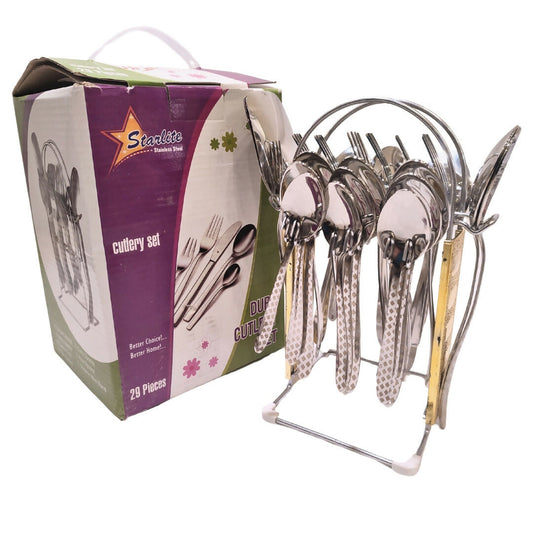 29 Pcs Stainless Steel Cutlery Set With Stand- Stylish Durable- New Design - ValueBox