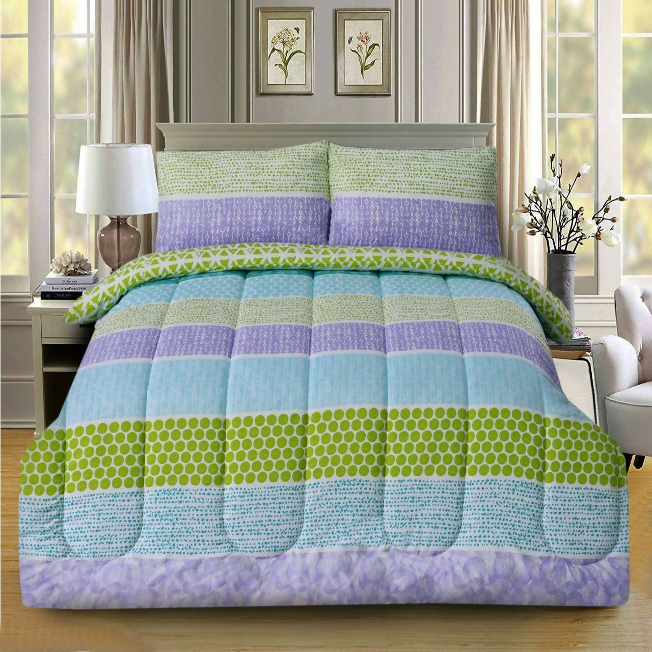 1-PC-Double-Winter-Comforter-Green-Circles-Apricot-8054 (1)