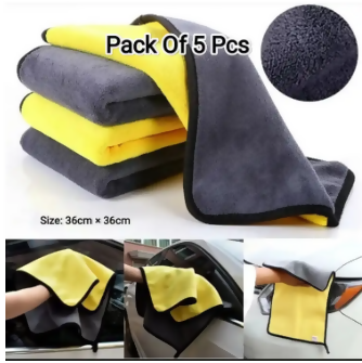 Microfiber Cleaning cloth / towel (PACK OF 5) Gray and Yellow Color Microfiber Cloth for car, bike, kitchen and home cleaning Purpose - ValueBox