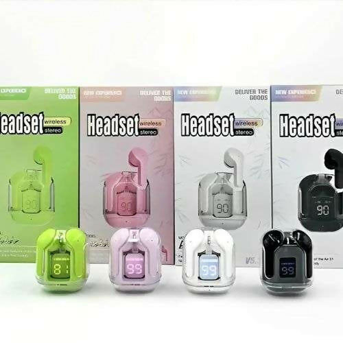 NEW AIR 31 WIRELESS BLUETOOTH EARBUDS RANDOM COLOURS WITH FREE PROTECTIVE COVER DIGITAL DISPLAY GOOD QUALITY OF SOUND