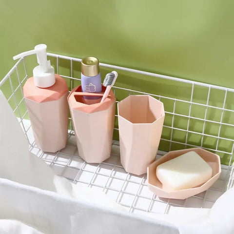 4-PCs-PVC-Bath-Accessories-Set-2583-Peach-Apricot-430