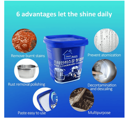 Stainless Steel Cleaning Paste, Powerful Cookware Rust Removal Cleaner, Multi-purpose Cleaner and Polishing Agent, Kitchen Cleaning Oil Stains, Remove Stains and Rust Stains on the Pot (200g) - ValueBox