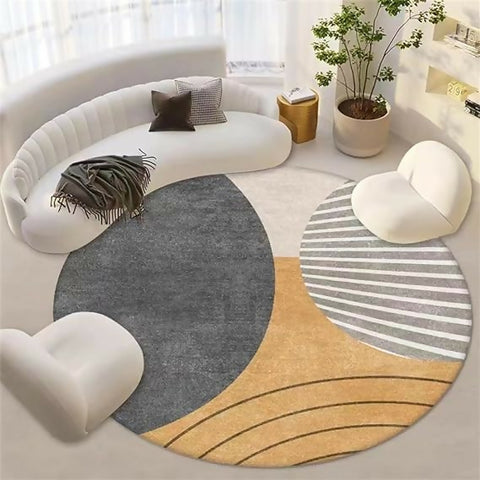 Living Room Rug 120 CM Round-5421Yellow Geometric(317)