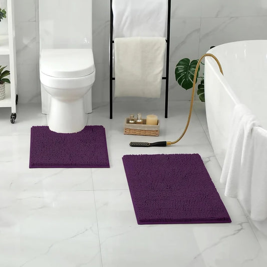 2-PCs-Microfiber-Anti-Slip-Commode-Mat-Set-Dark-Purple-Apricot-4916