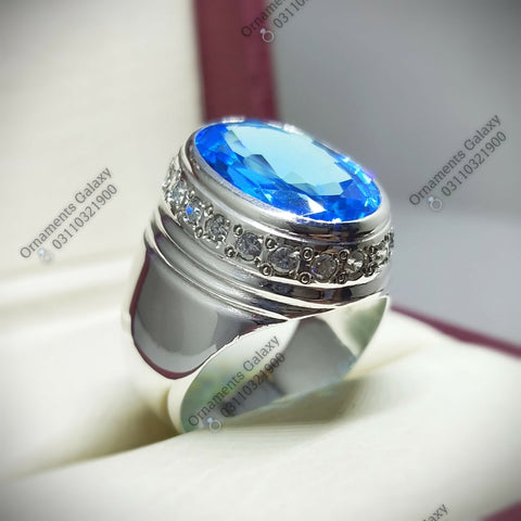 High Quality Oval 15 CT Blue Topaz Ring Clean Luster Topaz Ring Pure Silver 925 Handmade Ring