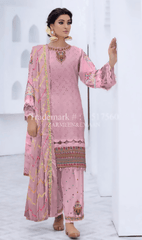 3pc Embroidered lawn shirt Chiffon Dupatta Dyed Trouser Light Pink Colour - ValueBox