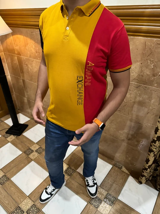 Yellow Red Panel Cotton Polo