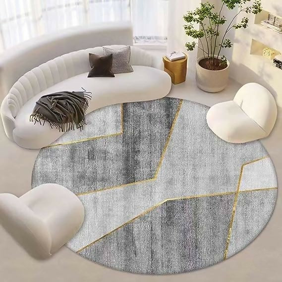 Living Room Rug 120 CM Round-Grey Geometric (317)