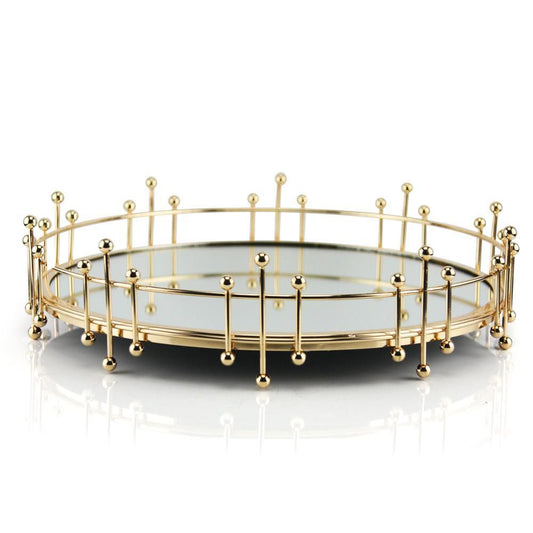 12-Inch Round Mirror Gold Tray, Vanity Tray With Handle, Round Gold Tray Vintage, Decorative Serving Tray Vanity Tray, Round Tray Vintage