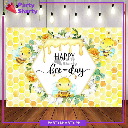 Honey Bee Theme Happy Bee Day Panaflex backdrop For Theme Based Birthday Decoration and Celebration - ValueBox