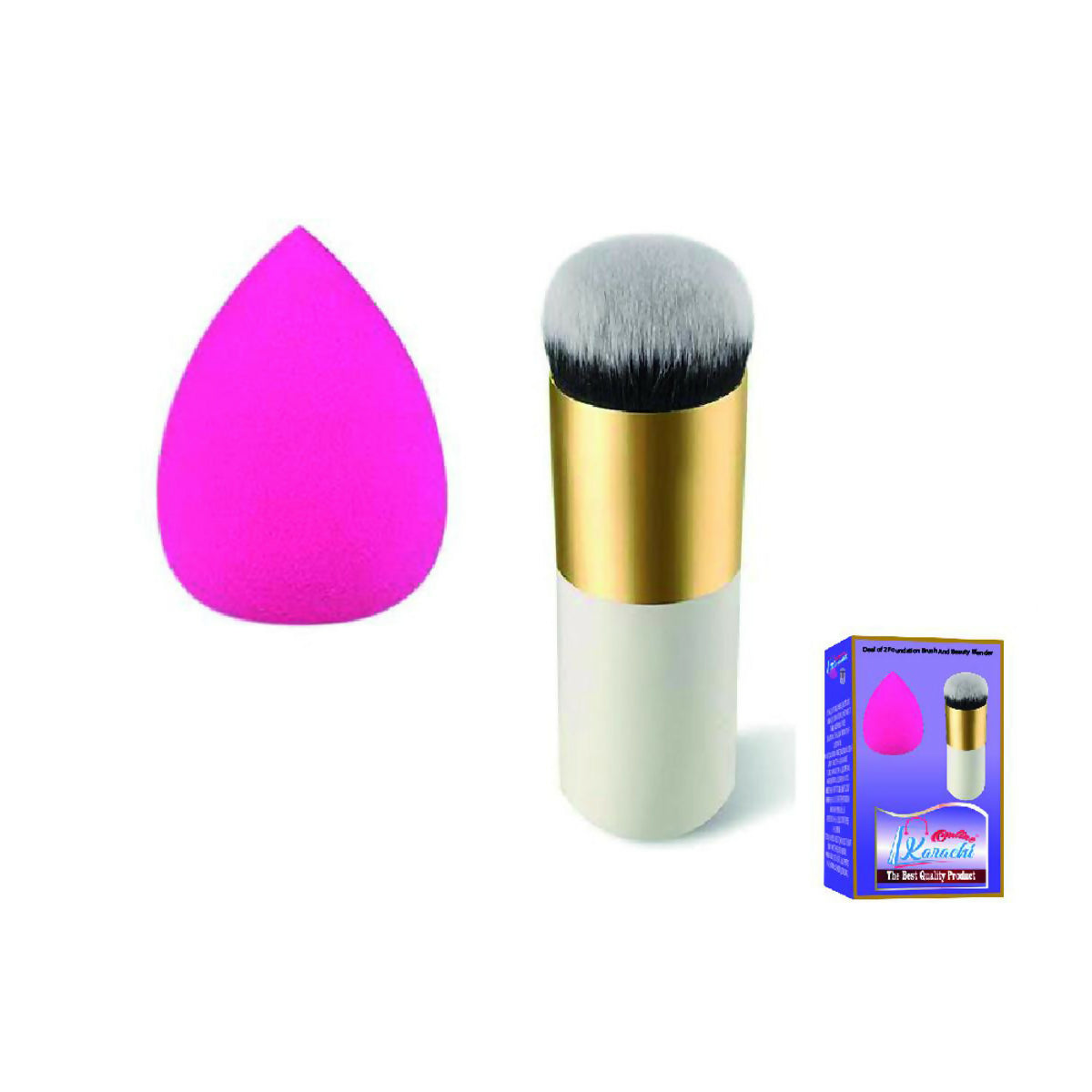 Deal of 2 Foundation Brush And Beauty Blender | Makeup Kit Chubby Pier Foundation Brush And Sponge - ValueBox