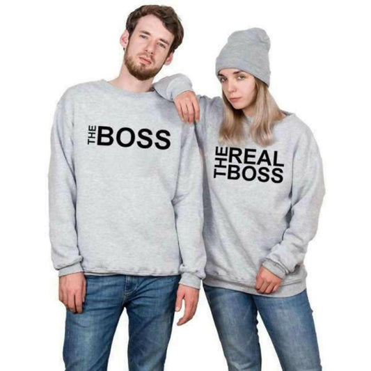 KHANANIS The boss printed long sleeves sweatshirts for husband wife-pack of 2 - ValueBox