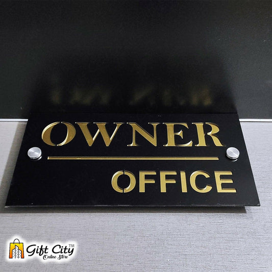 badgeMade by Gift City - Customize Acrylic Name Plate for Home and Office in Black & Golden Color