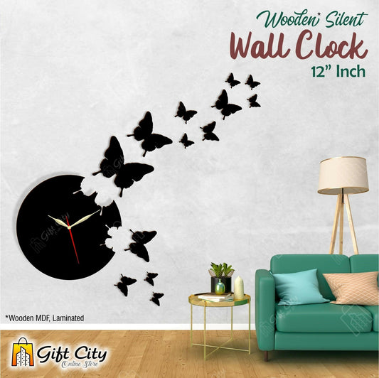 badgeFlying Butterflies 3D Silent Wooden Wall Clock - Home & Office Decor - Laser Cut-Made by Gift City