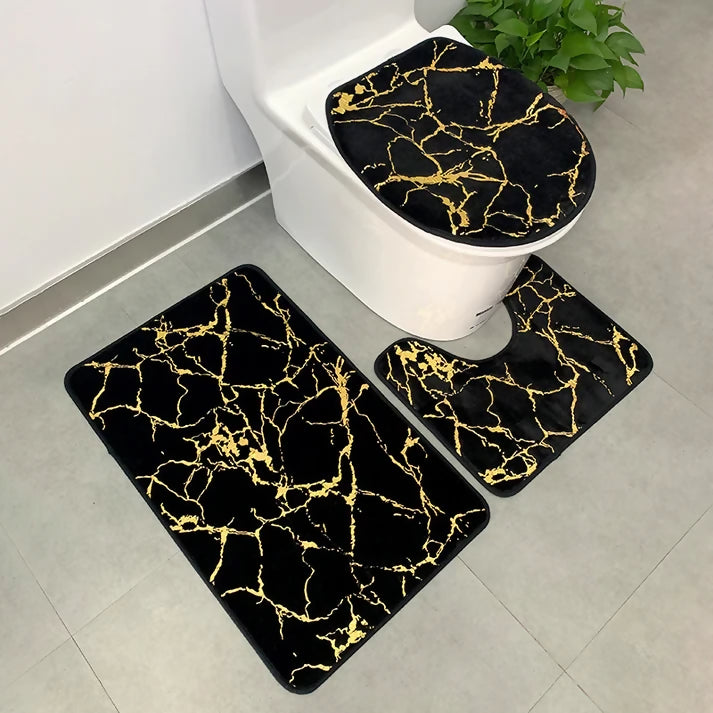 3-PCs-Anti-Skid-Commode-Mat-Set-5415-Black-Marble-Apricot-8267