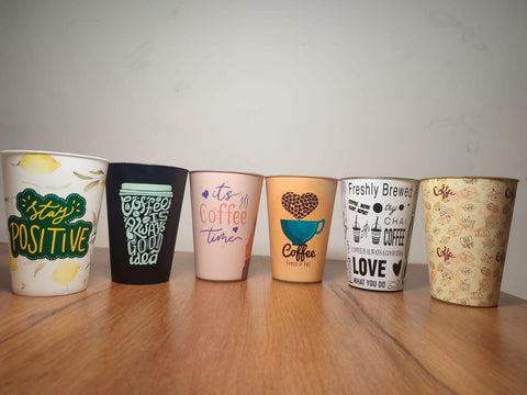 6 Pcs Printed Plastic Coffee Cups 500ml - ValueBox