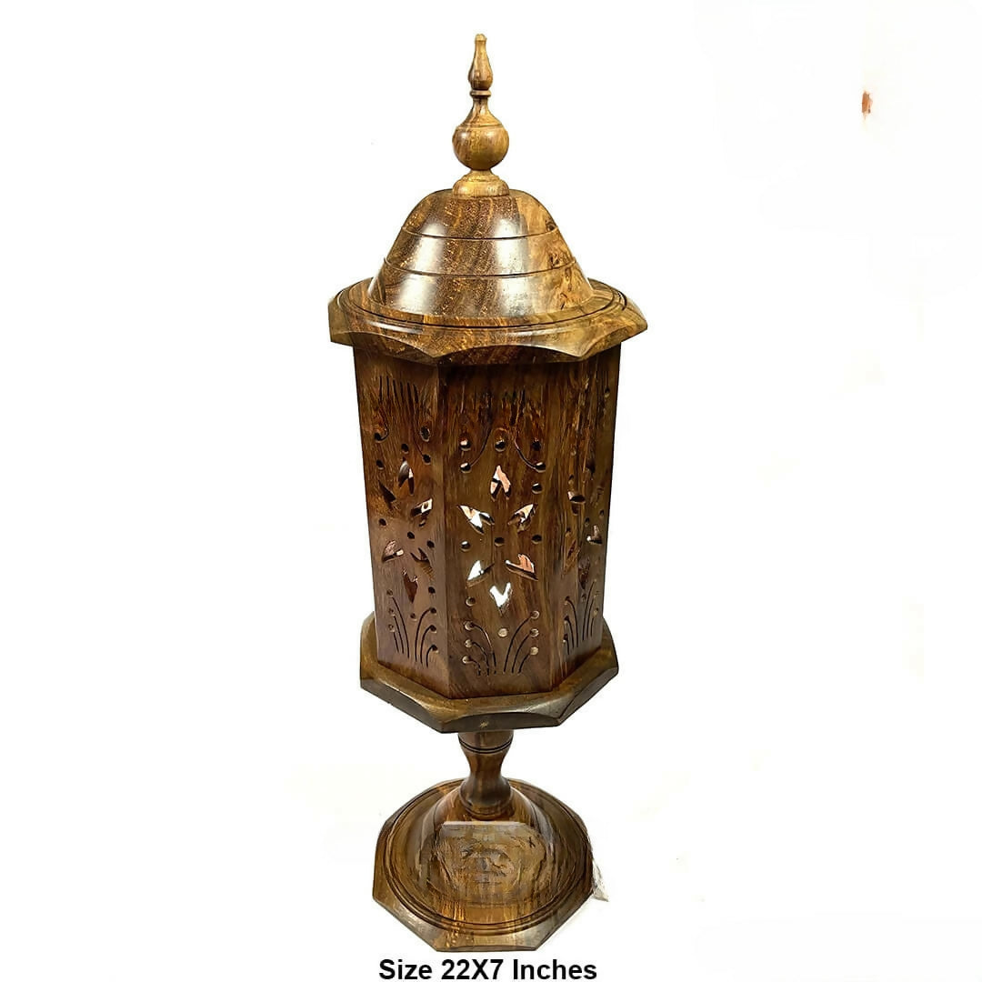 Wooden Table Lamp Large with Beautiful Hand Carving