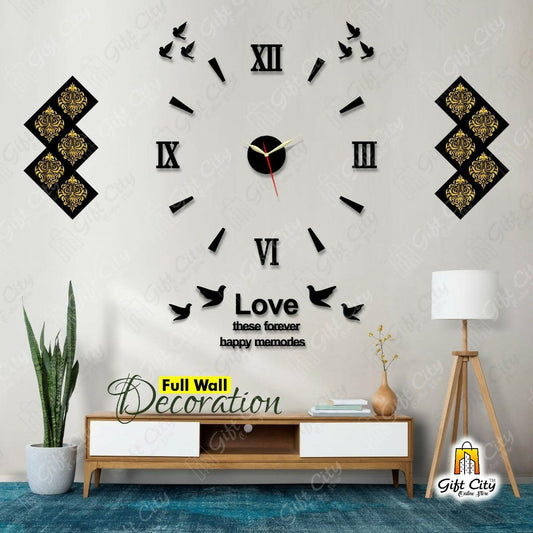 badgeGift City Creative 3d Roman Letters DIY Wooden Wall Clock for Bedroom / 12 Foil Kitchen Tile Stickers / Love these forever happy memories for Home and Offices, DIY Self Adhesive
