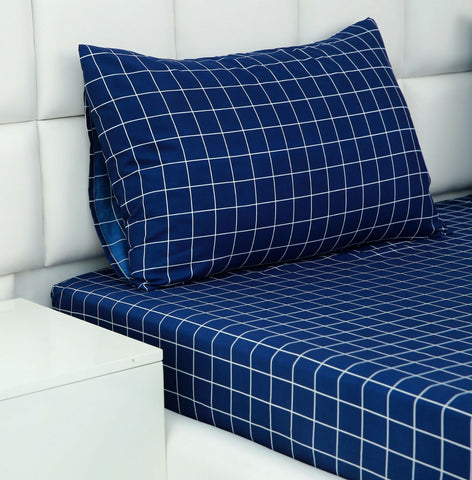 Fitted-Bed-Sheet-Blue-Check-Apricot-1122