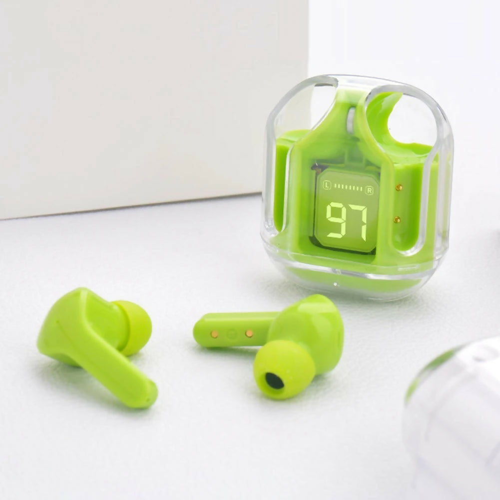 NEW AIR 31 WIRELESS BLUETOOTH EARBUDS RANDOM COLOURS WITH FREE PROTECTIVE COVER DIGITAL DISPLAY GOOD QUALITY OF SOUND