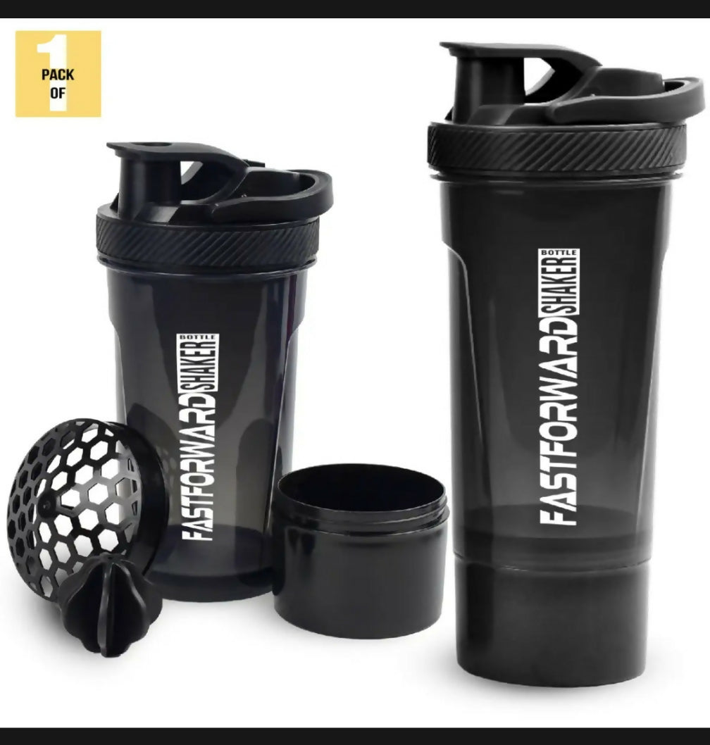 Fast Forward Shaker Bottle - 24 Ounce Protein Shaker Plastic Bottle For Pre & Post Workout With Twist And Lock Protein Box Storage Pack Of 2