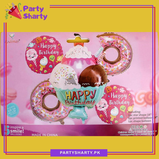 5pcs Ice-cream Cup with Donut Foil Balloon for Candyland Birthday Party Decoration & Celebration - ValueBox