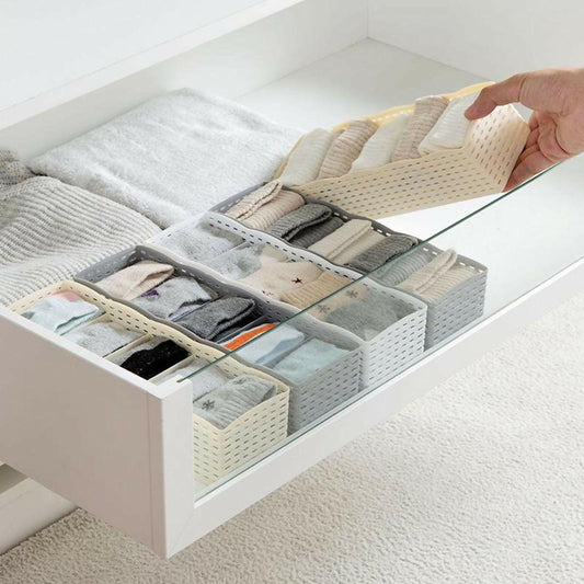 2 Pcs 4 Compartments Drawer Organizer Socks Tie Makeup (L10.5xW3.6xH3.2) Inches
