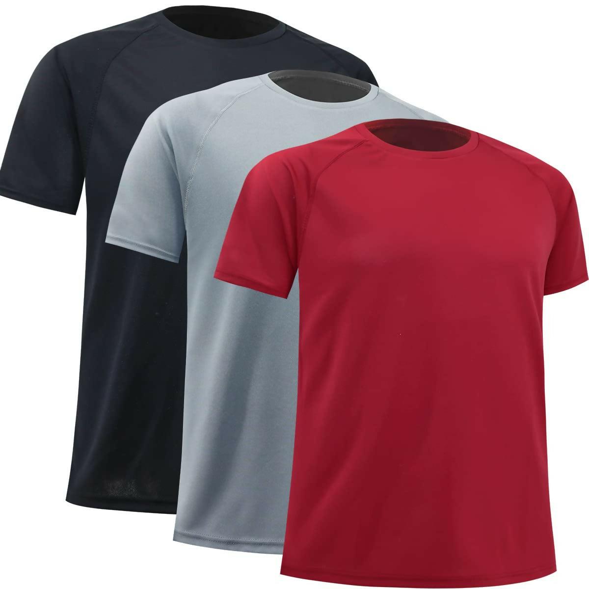 Khanani's T Shirt for Men Crew neck Pack of 3 basic Cotton tshirts for men- Red, Black & grey - ValueBox