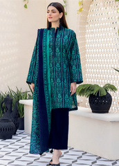 3pc Printed lawn shirt Voil Dupatta lawn Trouser Greenish Colour - ValueBox